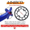 thumbnail image 3 of Chain 40T ~ 52T 104BCD Road Bike Narrow Round Chain Wheel Wide Chain Sprocket Component Parts - Black 42T, 3 of 10
