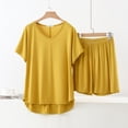 thumbnail image 2 of Plus Size Pajama Sets for Women 2 Piece Sleepwear Sets V-Neck Summer Loose Short Sleeve Top Wide Leg Shorts Home Wear Two Piece Set, 2 of 8