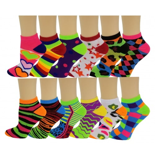 NEW 6 Pair Kids Neon Fashion Design Lo Cut Ankle Socks 