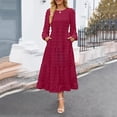 thumbnail image 5 of Quixlent Fall Winter Women Dress Long Lantern Sleeves A-line Round Neck Big Hem Dot Applique Pleated Solid Color Dating Commuting Midi Dress, 5 of 7