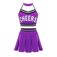 thumbnail image 3 of Jizyo Girls Classic Cheerleading Team Uniform Mesh Splice Crop Top with Pleated Boxer Skirts Rooter Stage Suit Purple 16, 3 of 5