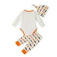 thumbnail image 3 of Mercatoo Toddler Baby Boys Girls Halloween Clothes Long Sleeve Pumpkin Letter Print Rompers Tops and Pants Set Girls Fall Outfits, 3 of 9