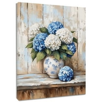 HVEST Blue Hydrangea Floral Wall Art Vintage Farmhouse Flower Canvas Wall Art Rustic Retro Wall Decor for Living Room Bedroom Home, 8 X 10 inches