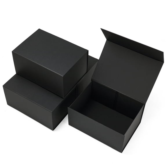Gift Box with Lid for Presents, 10x7x5 Magnetic Gift Boxes, Black (4 pack)