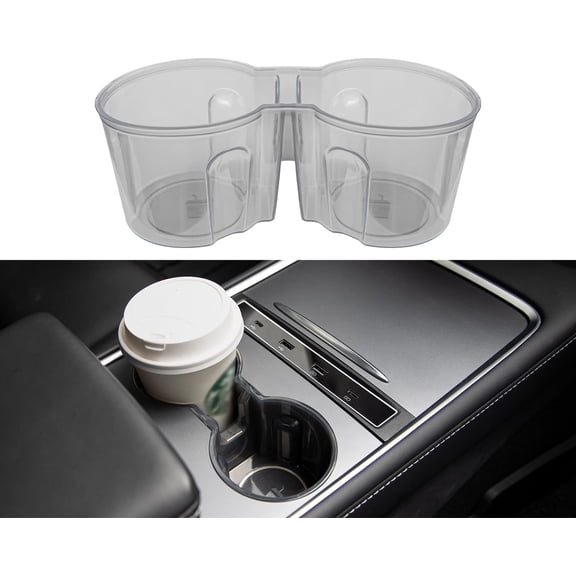 SOULWIT Cup Holder Insert for Tesla Model Y (2021-2024) & Model 3 (2021-2023), Waterproof TPU Center Console Mat Cover Case - Clear Black