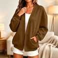 thumbnail image 2 of Hurxie Women Sweatshirt Cardigan Open Front Jacket Oversized Lightweight Loose Fit Pocket Casual Athleisure Outerwear Khaki,S, 2 of 7