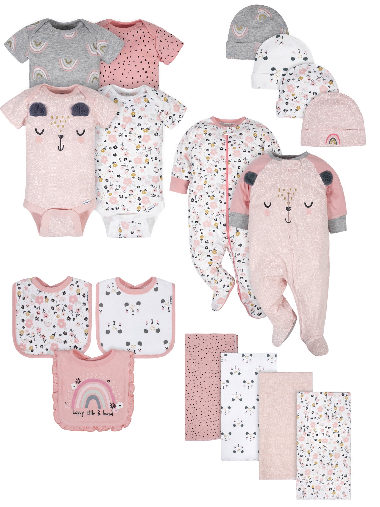 Gerber Baby Girls 2 Pack Hooded Towels Bear & Dots Design NEW Shower Gift Cute