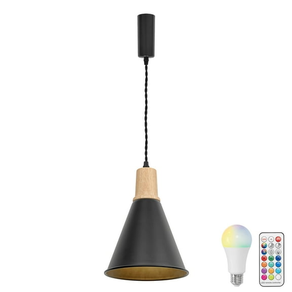 KAYYELAMP Remote Dimmable H-Type Track Light Wooden Base Black Cone Metal Shade E26 Base 3.9Ft Adjusted Cord Modern Design Pendant Lamp for Kitchen Sink Home(No Track)