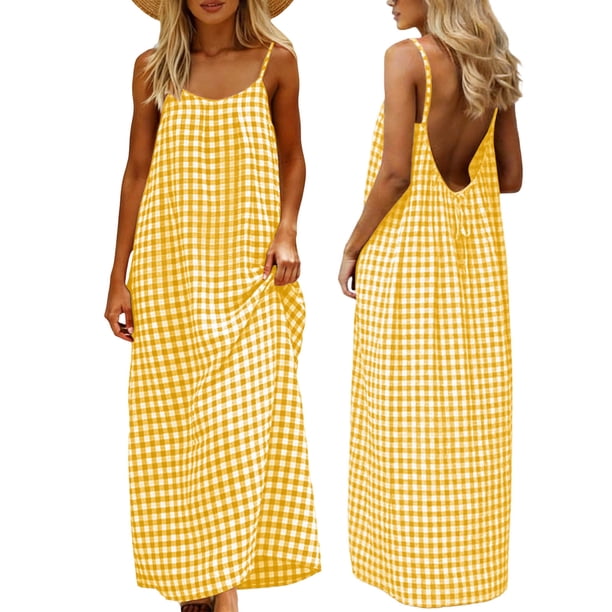 Una Línea de Vestidos de Verano para las Mujeres 2025 sin Mangas Cami sin Espalda Vestido de Sol Largo Corria de Espagueti Vestidos para las Mujeres