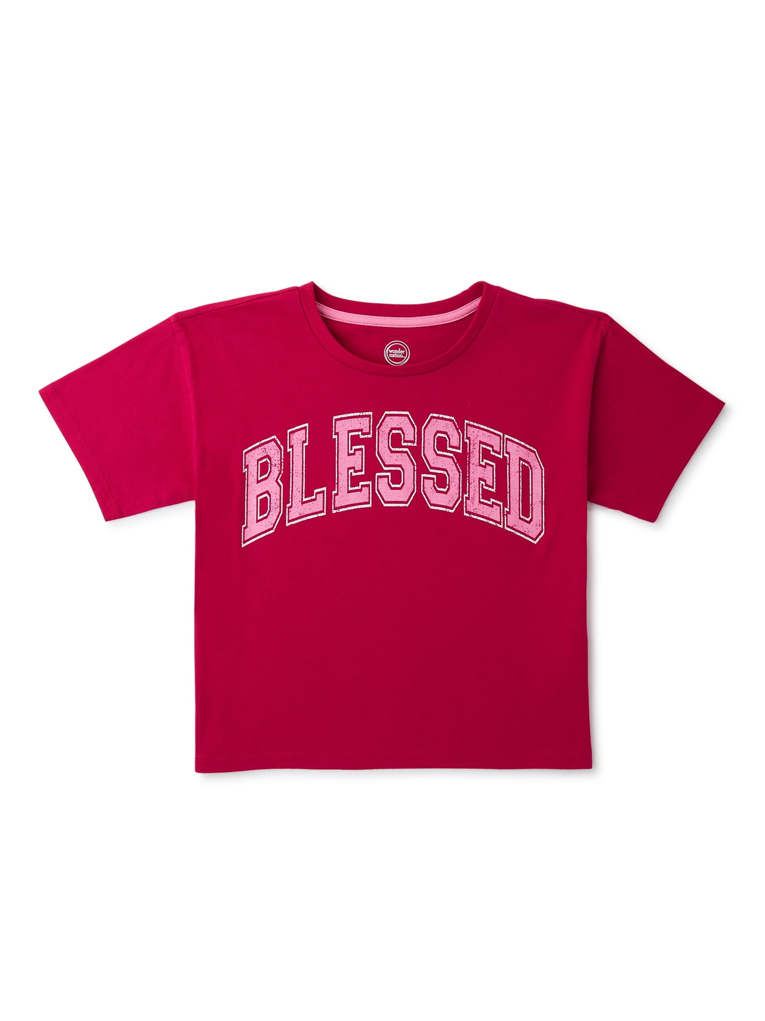 Wonder Nation Girls’ Cropped Graphic T-Shirt with Short Sleeves, Sizes 6-18 & Plus