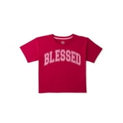 Wonder Nation Girls’ Cropped Graphic T-Shirt with Short Sleeves, Sizes 6-18 & Plus
