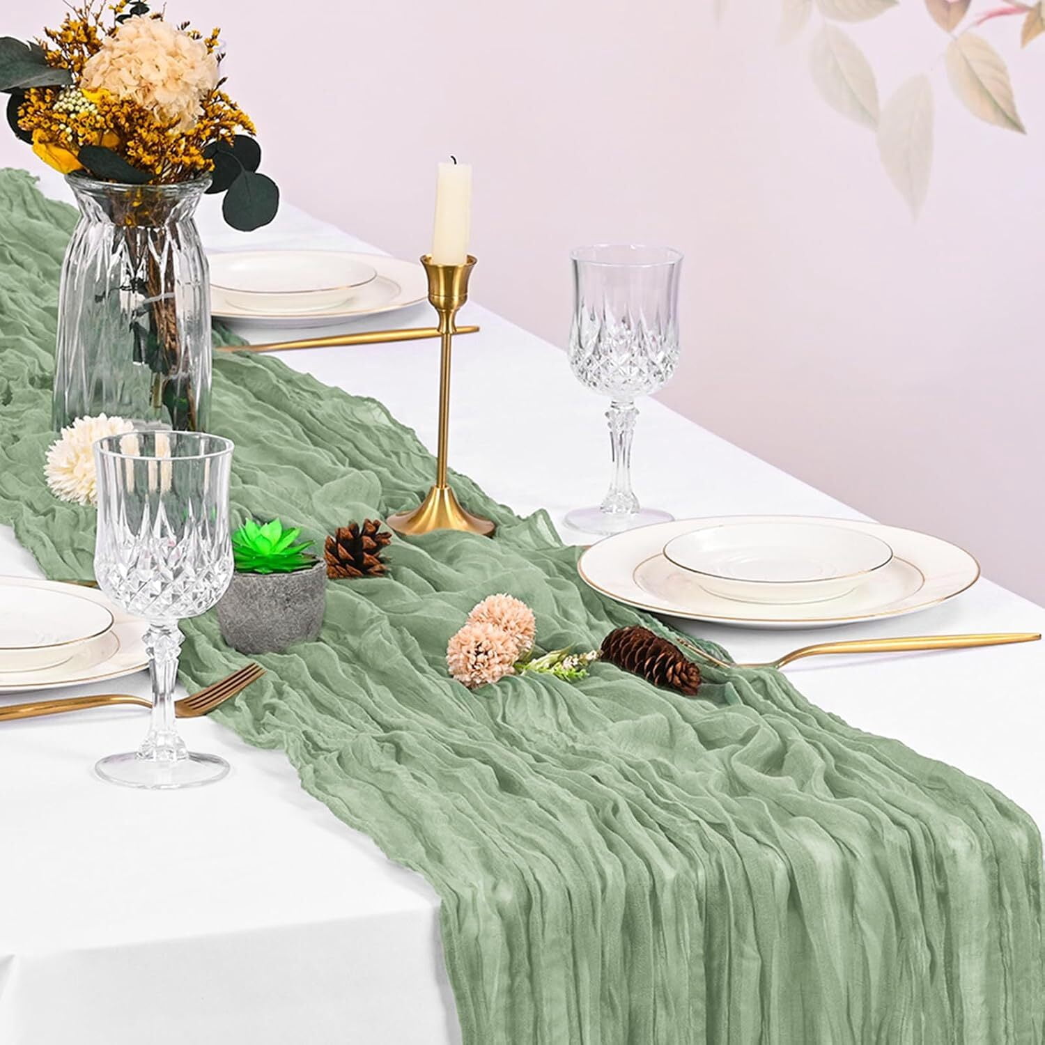 10 Pack Sage Green Cheesecloth Table Runner 17x108 Inch Boho Gauze Cheese Cloth Table Runners for Wedding Party Baby Shower Birthday Home Decor
