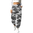 thumbnail image 2 of LEAVINGSUO Camouflage printed Sweatpants for Women Casual Wide Leg Cropped Barrel Pant With Pockets Gray M, 2 of 9