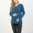 thumbnail image 6 of Olyvenn Stylish Women's Maternity Shirt Plus Size Long Sleeve Round Neck Pregnancy Clothes Casual Comfy Loose Basic Tunic Tops Blue 14, 6 of 8