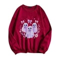 thumbnail image 4 of HomeDM Halloween Sweatshirts Womens Long Sleeve Graphic Crewneck Pullover Tops - Red/L, 4 of 5