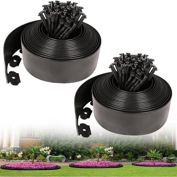 66ft Plastic Garden Edging Border - 4 Inch Tall Lawn Edging with 90 Spikes, Black Landscape Border for Flower Beds and Pathways, Easy Installation Durable Design