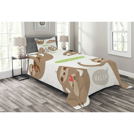 Sloth Bedspread Set Childish Pattern Of Funny Cute Lazy Sloths