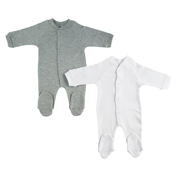 Bambini Sleep and Play Unisex Baby Bodysuit, 2-Pack, White/Grey Small