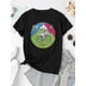 thumbnail image 3 of Lightweight | Women's Fashionable Black T-Shirt with Colorful Bicycle and Mountain Print - Casual Round Neck Short Sleeve, Comfortable Polyester Blend, Ideal for Summer, 3 of 8