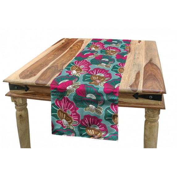 Floral Table Runner, Natural Theme Colorful Drawing Flower Patterns and Butterflies, Dining Room Kitchen Rectangular Runner, 3 Sizes, by Ambesonne