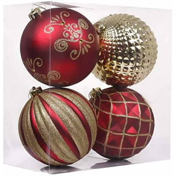Large Christmas Trees Ornament, 4ct 5.9 Inches Red and Gold Shatterproof Christmas Tree Decorations, Luxury Hanging Ball Ornaments Bulk for Xmas Holiday Decor