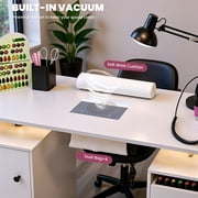 Advwin Rolling Manicure Table with Dust Collector, LED Lights & Wrist Rest, Beauty Salon Workstation Nail Desk for Nail Tech, Nail Technician Desk for Salon or Home Use, White