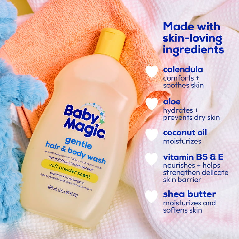 Baby Magic Tear-Free Gentle Hair and Body Wash, Soft Powder Scent,  Hypoallergenic, 16.5 oz 