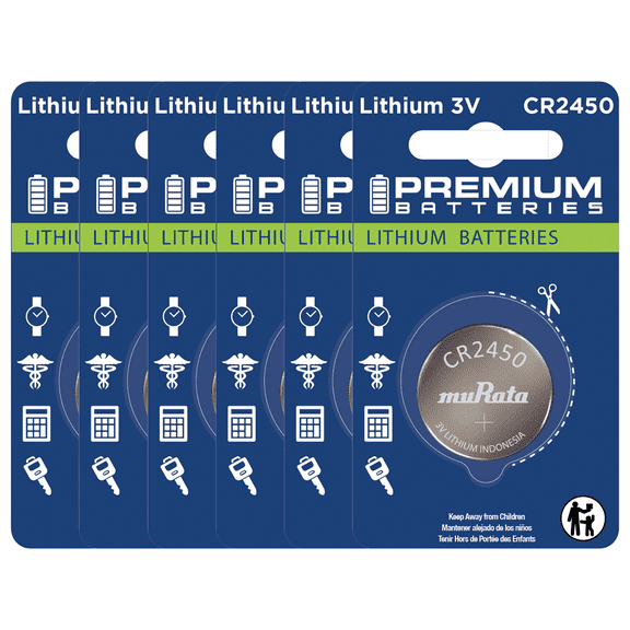 Premium Murata CR2450 Lithium 3V Coin Cell - Japanese Engineered High Capacity Batteries (6 Pack)