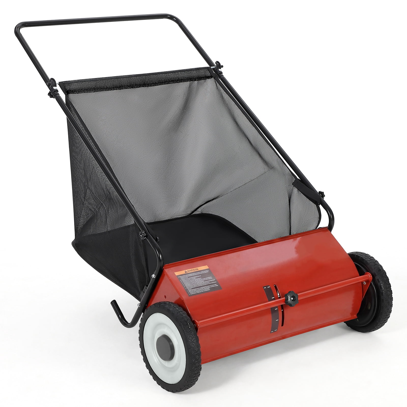 Wisykoke 26 Inch Push Lawn Sweeper with 4 Spinning Brushes, 7 Cu.ft Large Capacity Leaf Collector, Adjustable Height Grass Sweeper, All Terrain Lawn Leaf Debris Removal Tool for Yard Garden Patio