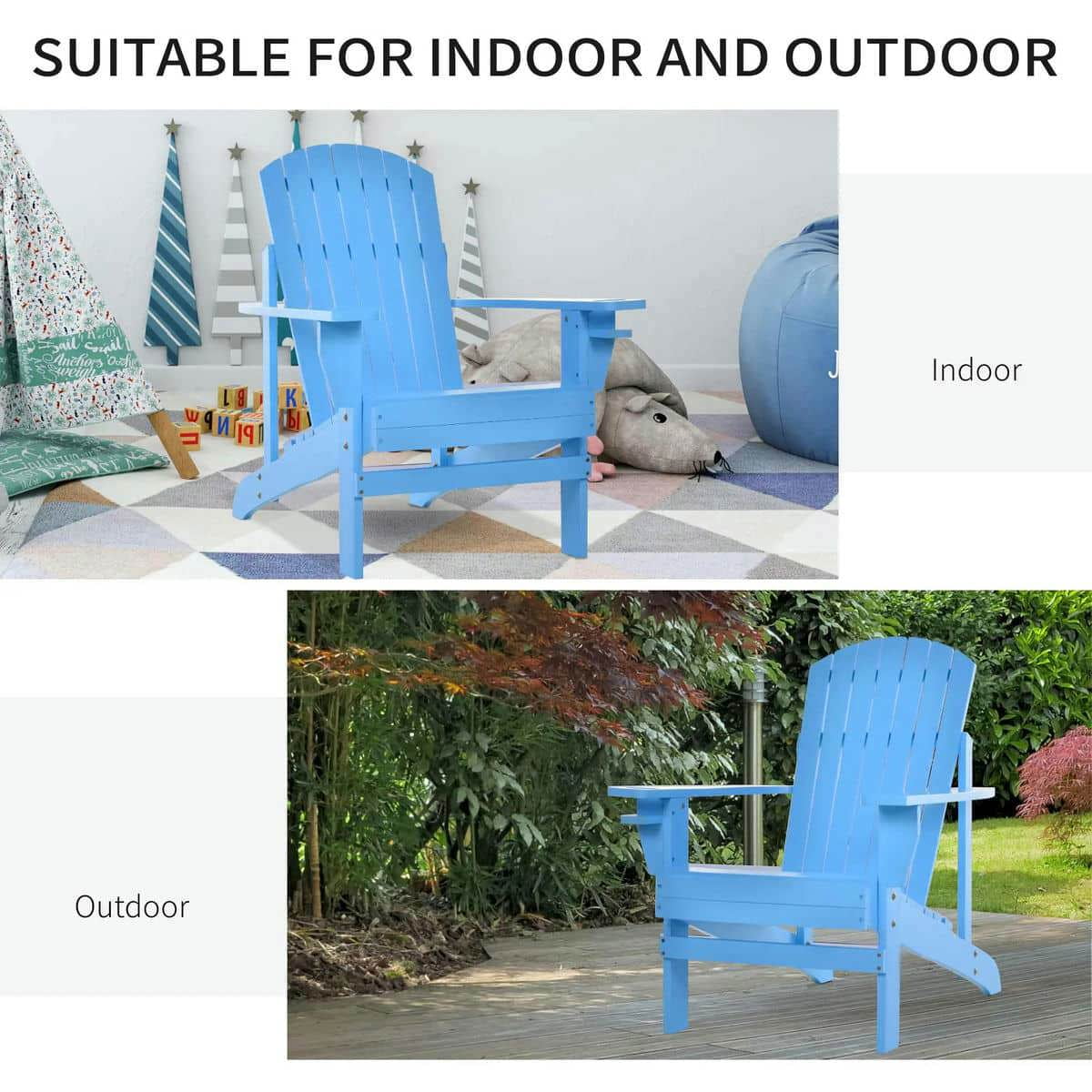 YYAo Patio Chairs, Patio Adirondack Chairs,Oversized Adirondack Chair, Outdoor Fire Pit and Porch Seating, Classic Log Lounge w/ Built-in Cupholder, Blue