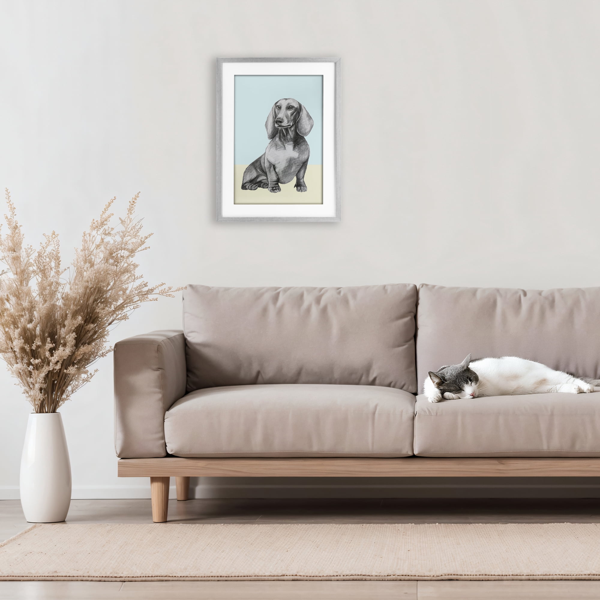 Stupell Industries Sitting Dachshund Sketch Gray Framed Print Under Glass, design by Violeta Vollmer
