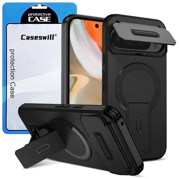 Caseswill for Google Pixel 10A Case with 2X Screen Protector, Compatible with MagSafe ,Shockproof Invisible Stand Magnetic Case with Slide Camera Cover