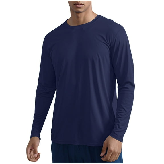 hoksml Men Athletic Running Shirts Long Sleeve Tees Moisture Wicking Active Shirts Casual Solid Color Breathable Fitness Round Collar Exercise T Shirts Top