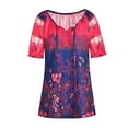 thumbnail image 3 of Blouse à Manches Courtes Imprimée Col en V Blouse Femme Blouse Ample Blouse Femme Haut d'Été, Rose Rouge, 5TG, 3 of 9