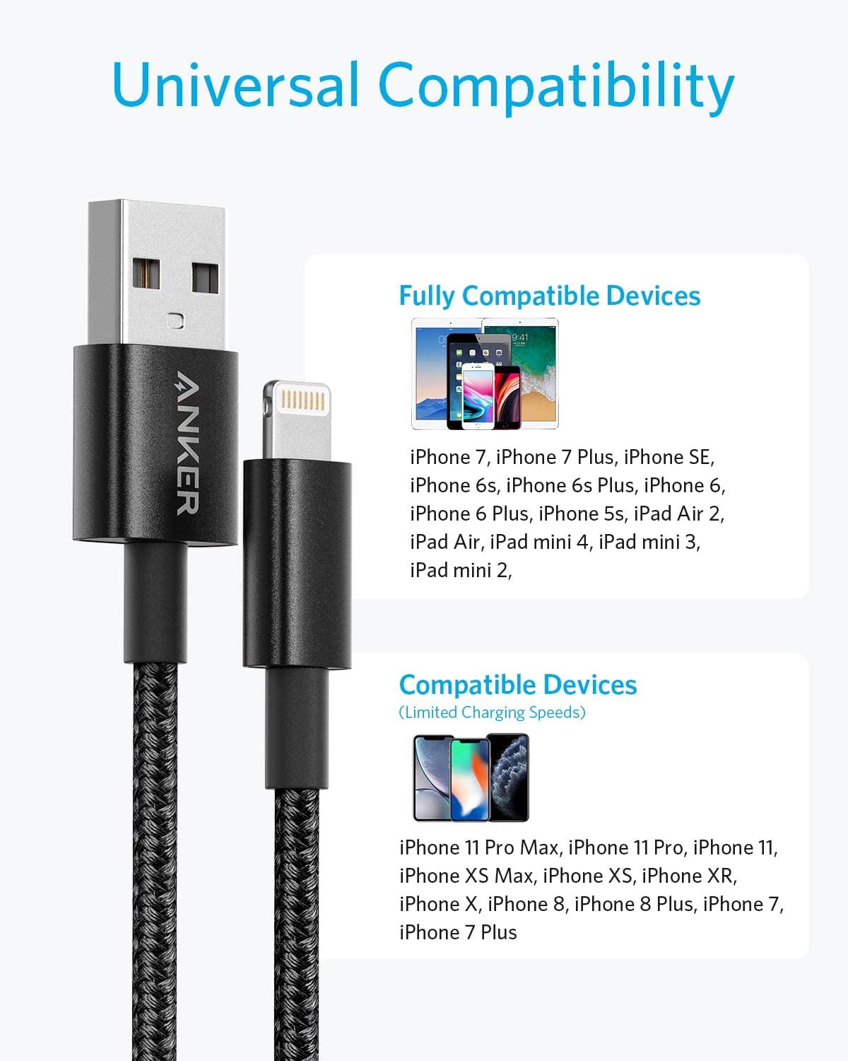 [2-Pack] Anker Charging Cable Data Sync 3.3ft Nylon Braided Lightning Cable