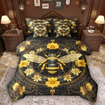 Feelyou Yellow Rustic Bee Twin Bedding Sets 7pcs, Boho Floral Bedding Comforter Set