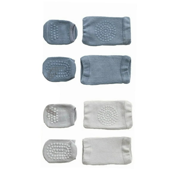 Juego de calcetines con rodilleras para gatear para bebés y niños pequeños, de algodón peinado, suaves, antideslizantes, color gris claro y azul, talla S para niños de 0 a 1 año