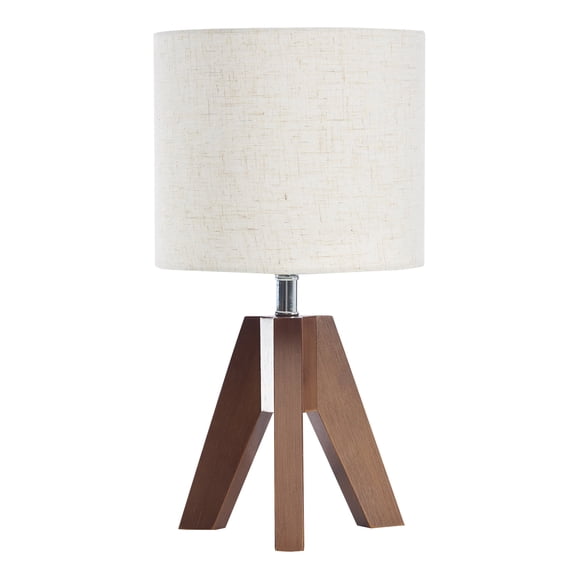 Booniture Set of 2 Small Bedside Table Lamp,Wooden Tripod Nightstand Lamp for Bedroom,Living Room,Office,Home with Fabric Linen Shade(Without Bulb),Walnut