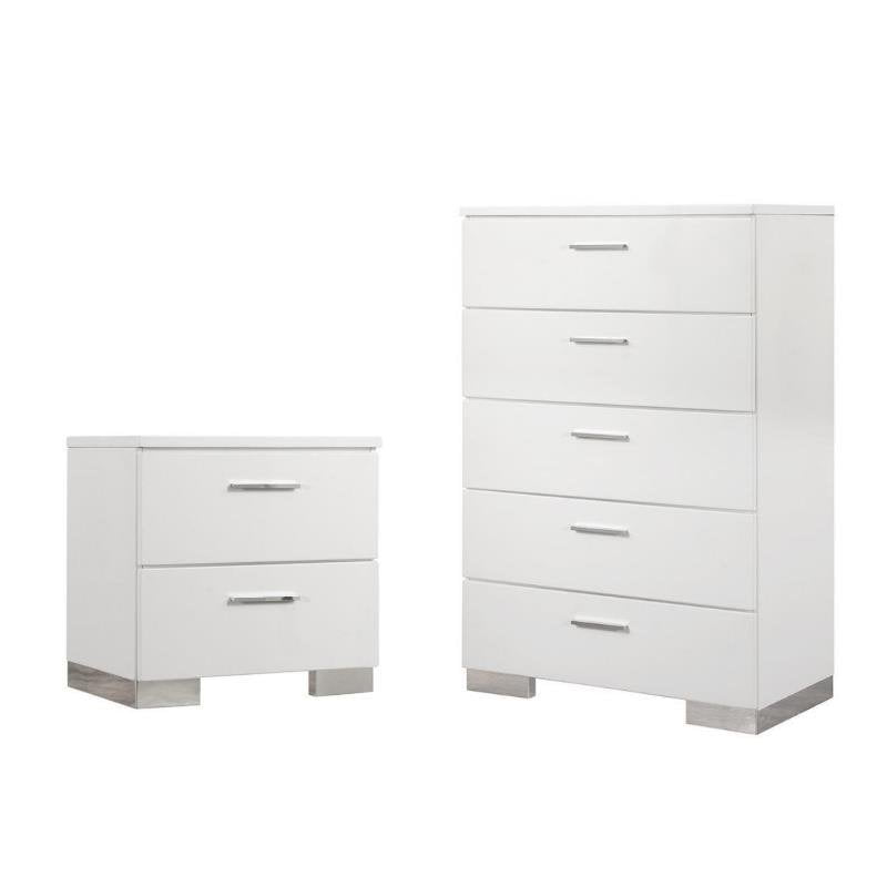 Coaster Felicity 2PC Simple Chest and 2 Drawer Nightstand in White