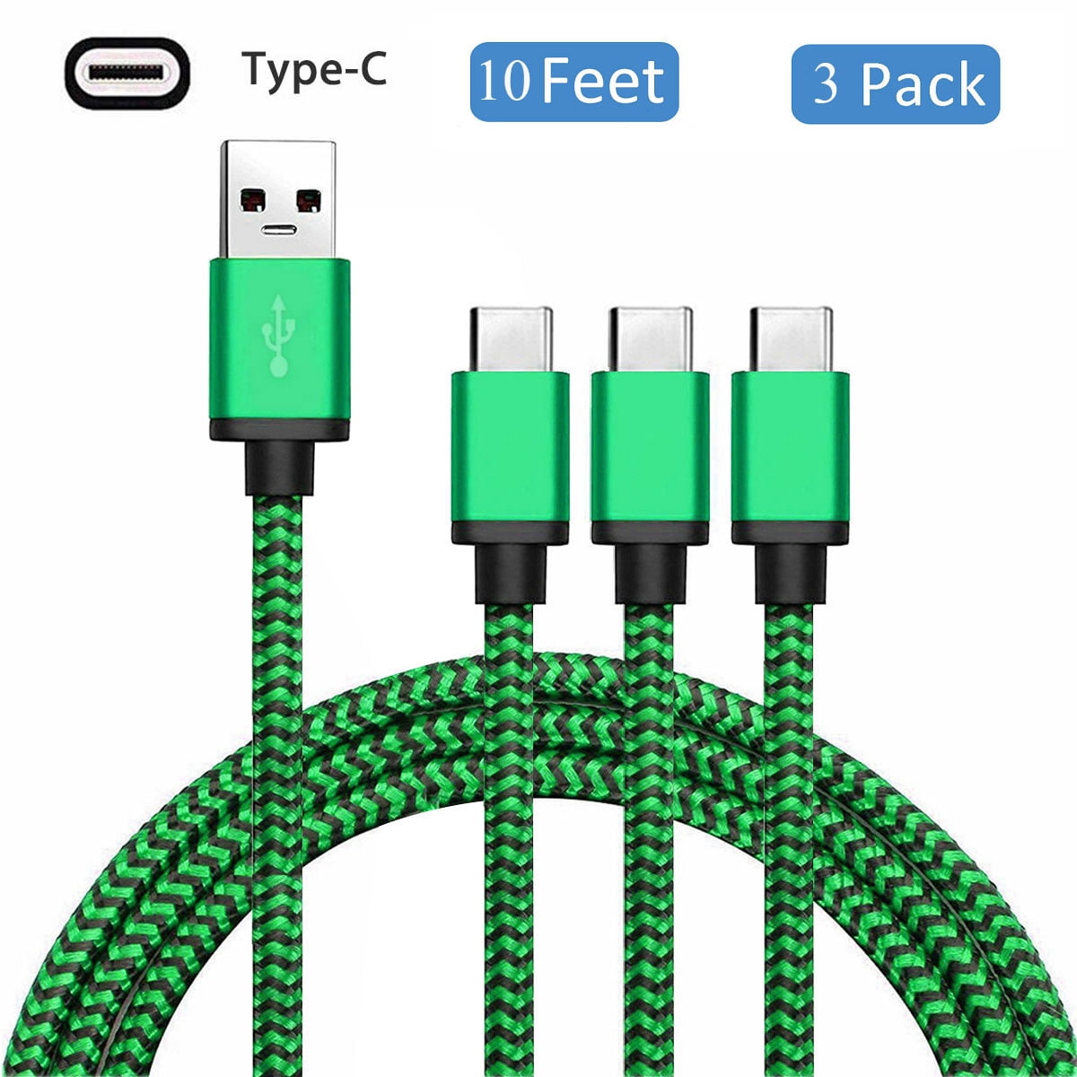 Usb Type C Charging Cable 3 Pack 10ft Usb 3 1 C Nylon Braided