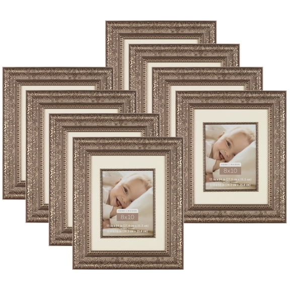 Studio Decor 8" x 10" Silver Floral Frame with Mat - Includes Pre-attached Hanging Hardware, Horizontal or Vertical Display - Bulk 8 Pack