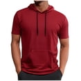 thumbnail image 3 of TAGOLD Mens Summer Short Sleeve Hooded Blouse Solid Color Pocket Drawstring Sports Casual Top, 3 of 5