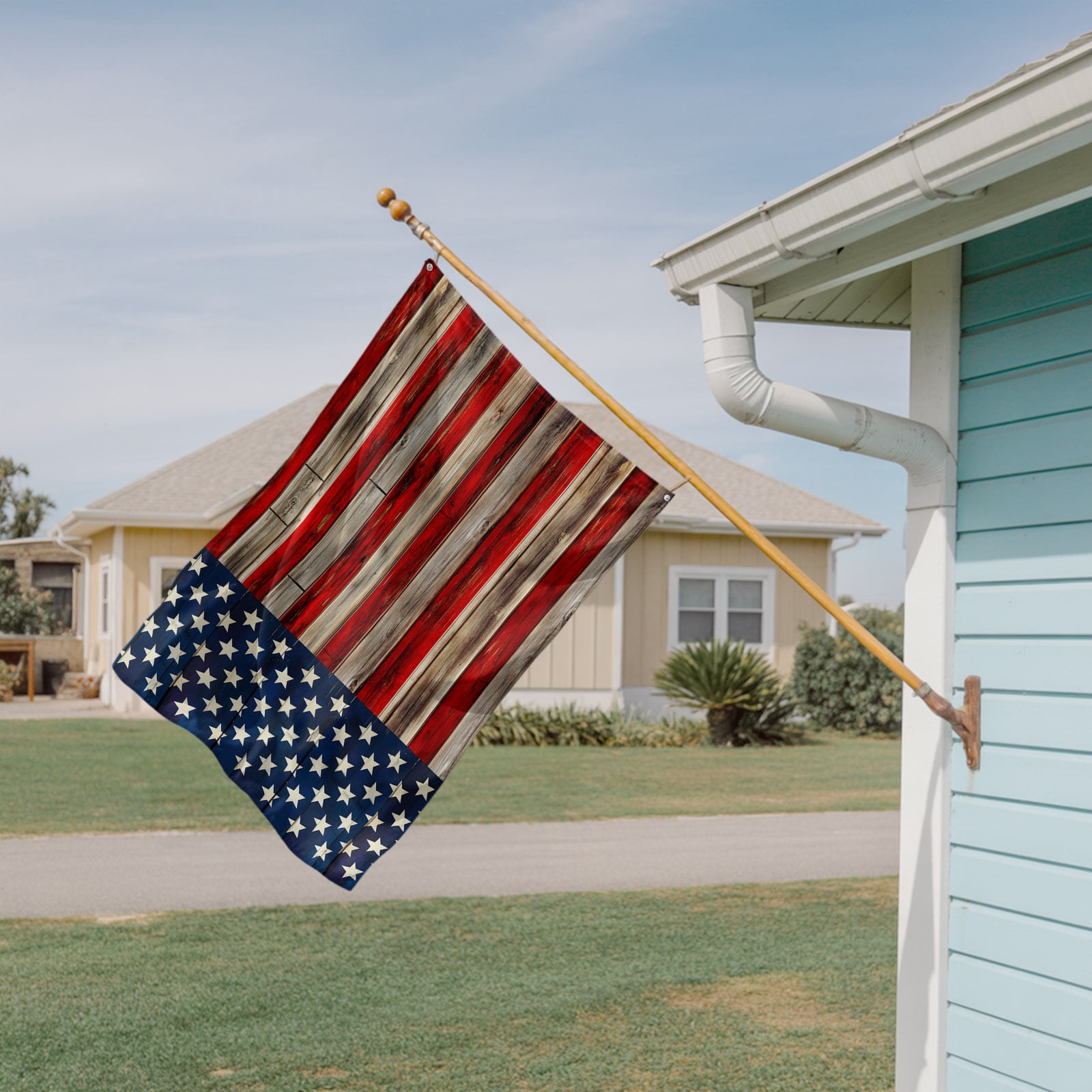 4th of July Flags for Outside 3x5 ft USA Flag Outdoor Flags Double Sided Grommets House Banner Patriotic Stars Stripes Retro Wood Grain Patio Yard Flag for Outdoor Party Porch Independence Day