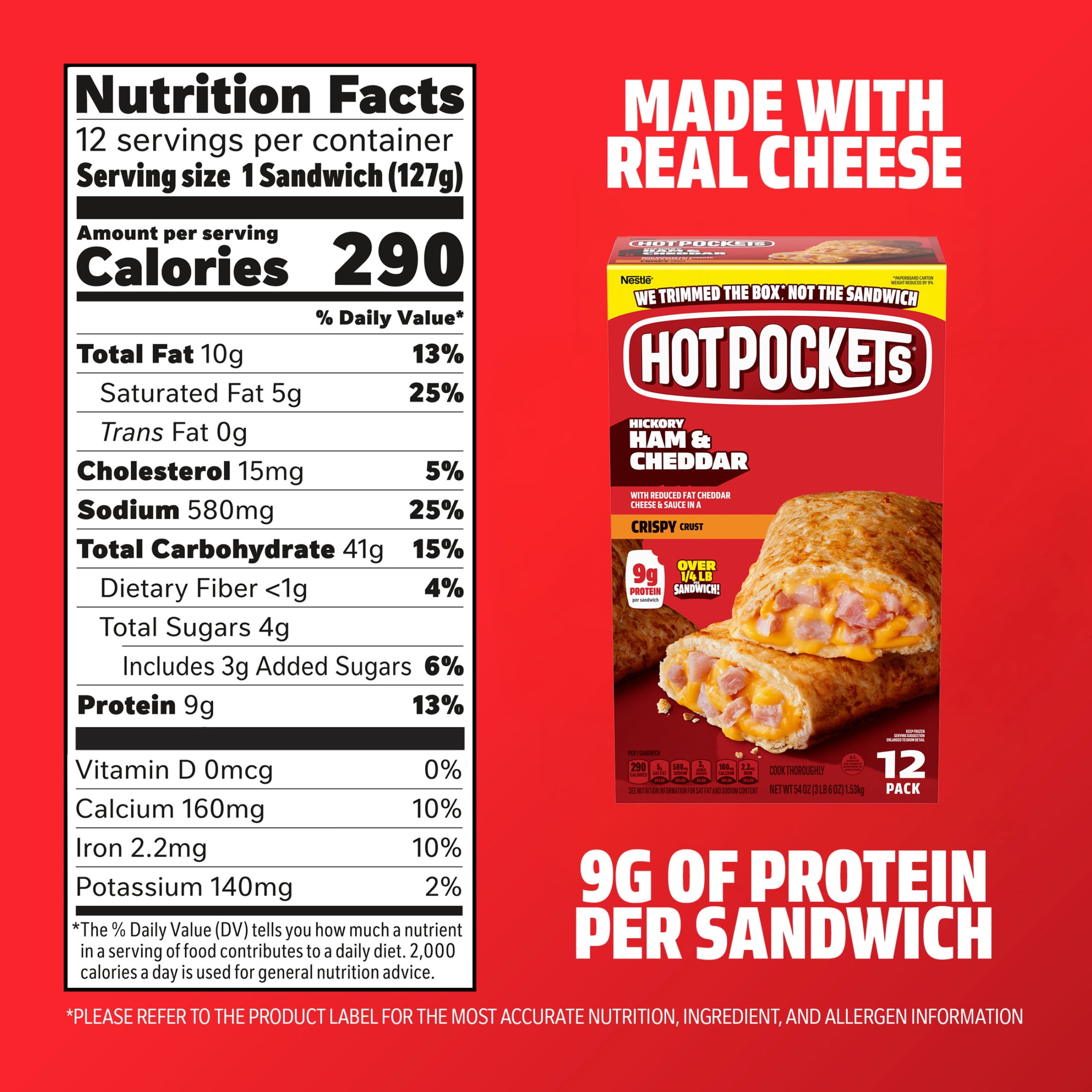 Hot Pockets Frozen Sandwich Hickory Ham and Cheddar Snacks, 54 oz, 12 ct