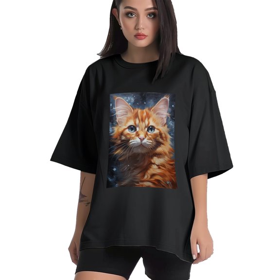 Plus Size Shirt for Women Black Tops for Women Short Sleeves Shirt for Women Cat T Shirt Crewneck Shirt for Women XS