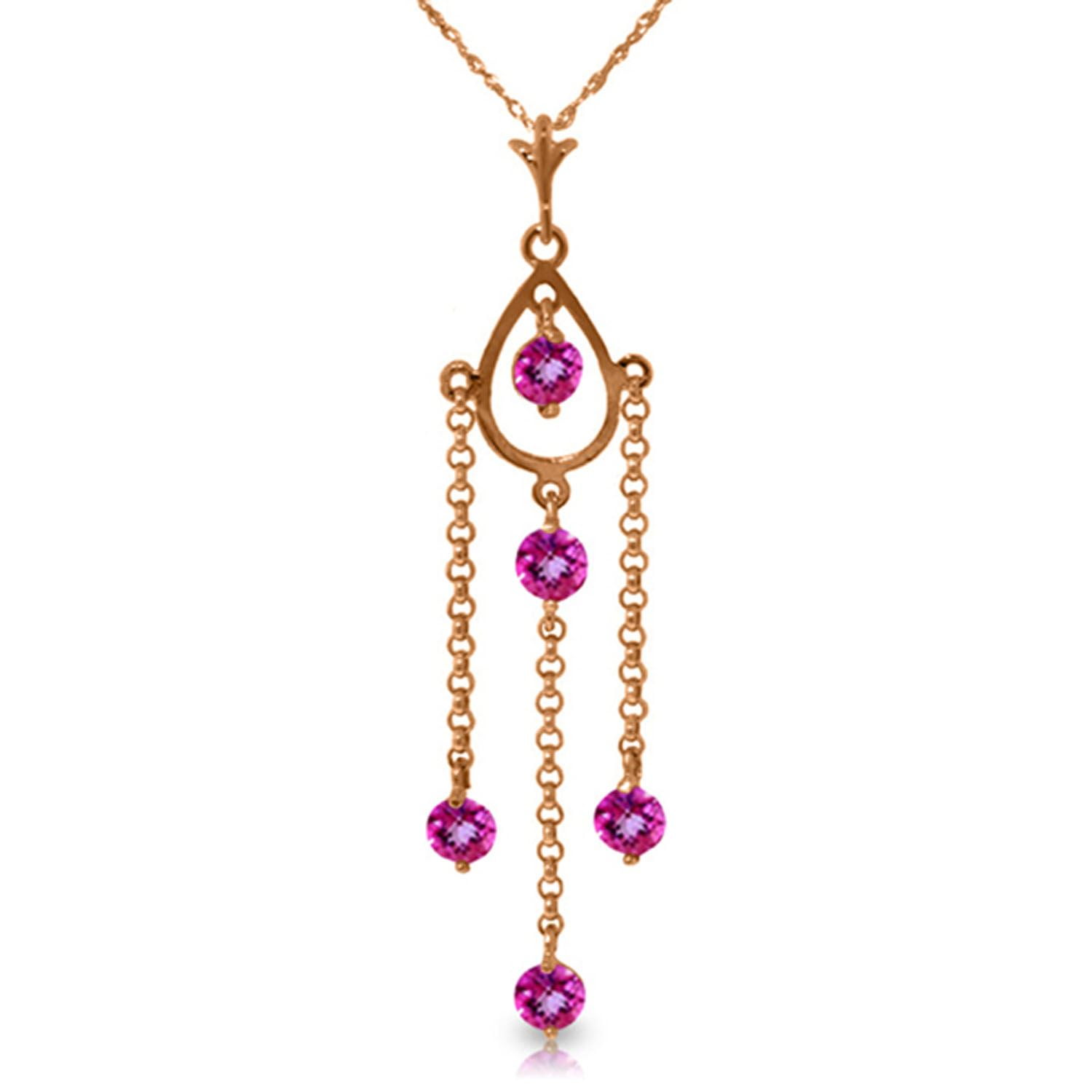 ALARRI 3.6 Carat 14K Solid Rose Gold Necklace Natural Pink Topaz with 22 Inch Chain Length