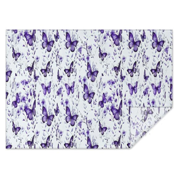 White Purple Butterfly Plant Pattern Rectangle Tablecloth 60"x84",Waterproof Polyester Rectangle Table Cloth, Wipeable Spillproof Polyester Tablecloth for Dining, Camping, Indoor and Outdoor