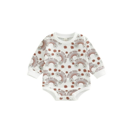 

FOCUSNORM Infant Baby Romper Long Sleeves Cartoon Letter Rainbow Print Jumpsuit for Boys Girls