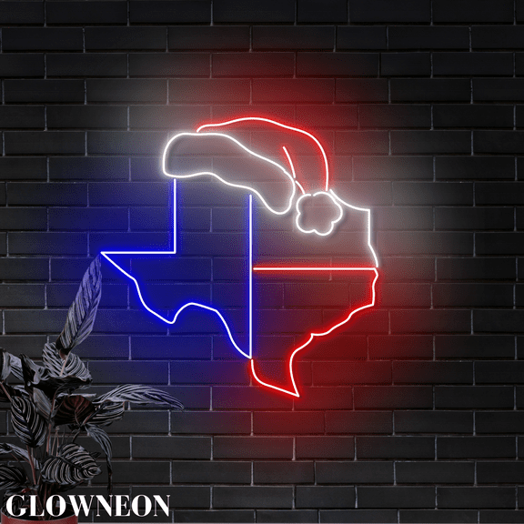 Glowneon Christmas Texas Neon Wall Decor, Western Texas Map Xmas Sign