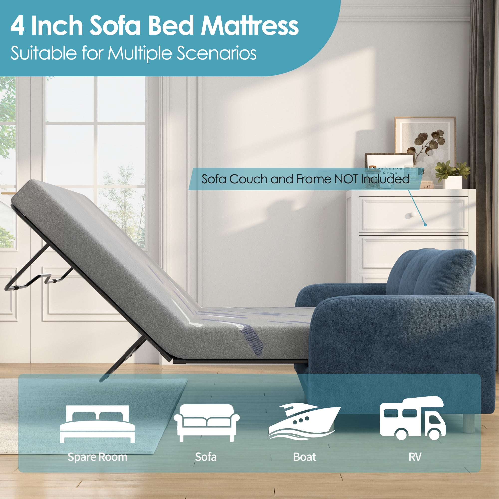 4 inch Full Size Mattress, Gel Memory Foam Mattress with Removable Washable Cover,  Pull Out Queen Sleeper Sofa Mattress for RVs,Daybeds,Boats&Guest Rooms(Sofa Not Included)